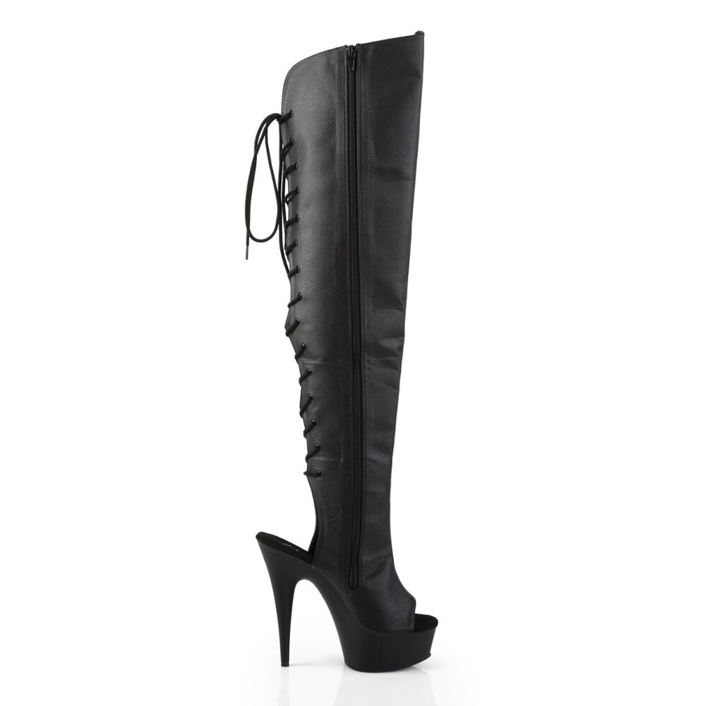Pleaser Delight 3019 Black Faux Leather Platform Stilettos Over The Knee Boots - Picture 3 of 5